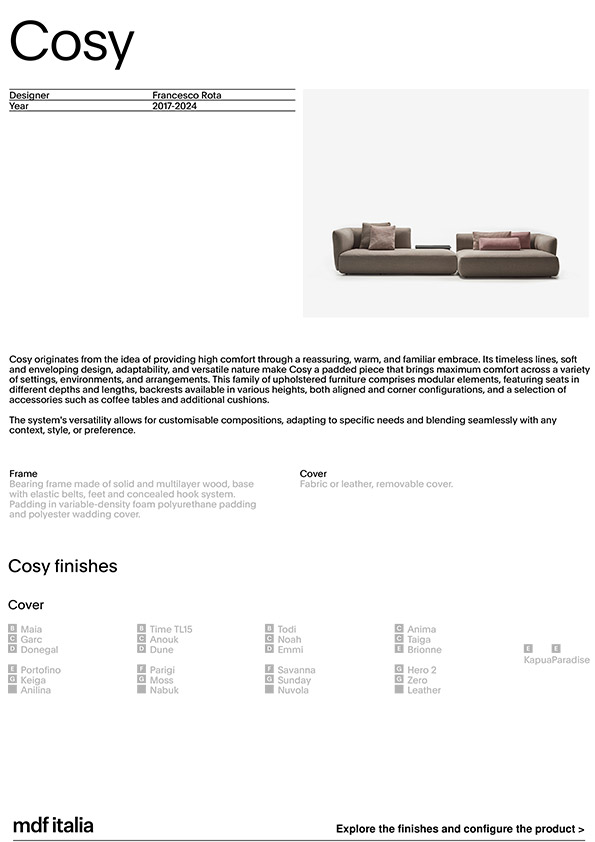 產品規格表Cosy
