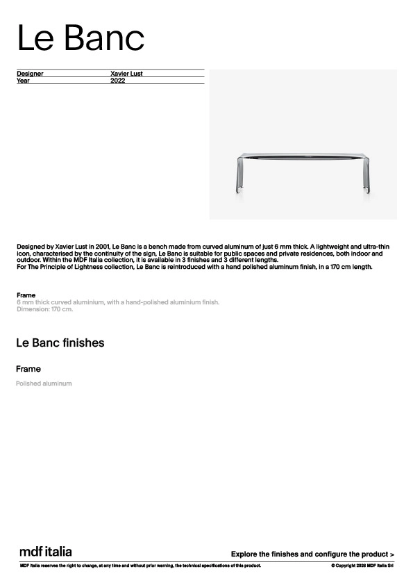 產品規格表Le Banc