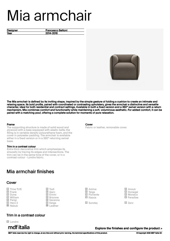 產品規格表Mia armchair