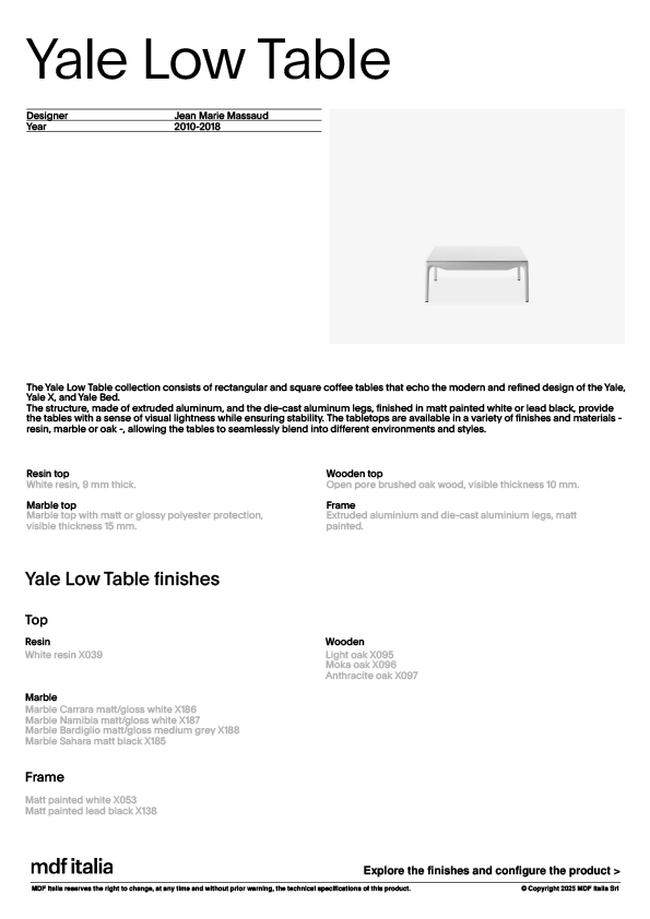 產品規格表Yale Low Table